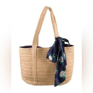 Draper James Scarf Straw Tote Bag Purse NWOT